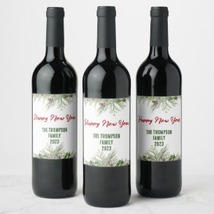 Étiquette Pour Bouteilles De Vin Bonne année encadrée hiver sur la roue Salutation