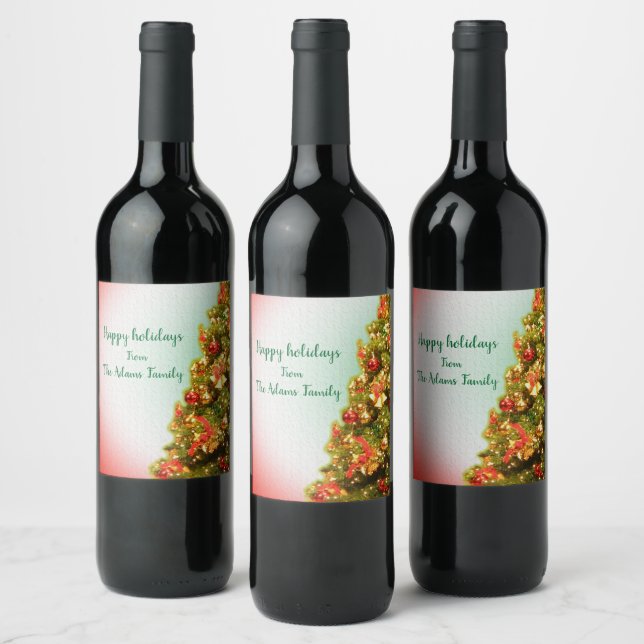 Étiquette Pour Bouteilles De Vin Bonnes Fêtes arbre de Noël (Bouteilles)