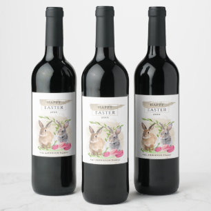 Étiquette Pour Bouteilles De Vin Bonnets de Pâques   Joyeux aquarelle de Pâques