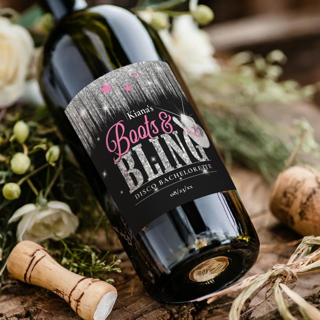 Étiquette Pour Bouteilles De Vin Boots 'n Bling Disco Bachelorette ID925 (Créateur téléchargé)