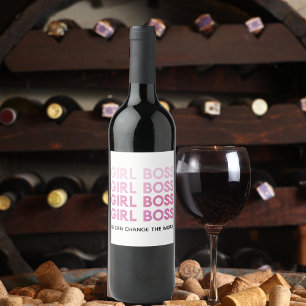 Étiquette Pour Bouteilles De Vin Boss de fille rose moderne Meilleur cadeau de fill