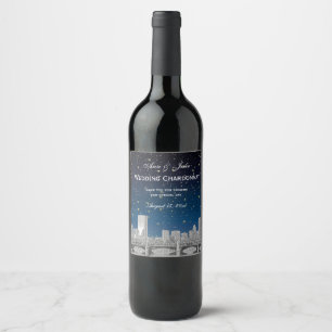 Étiquette Pour Bouteilles De Vin Boston Skyline Etted Starry Blue Gradient BG
