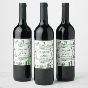 Étiquette Pour Bouteilles De Vin Boston Toile Forest Green Étiquette de vin personn
