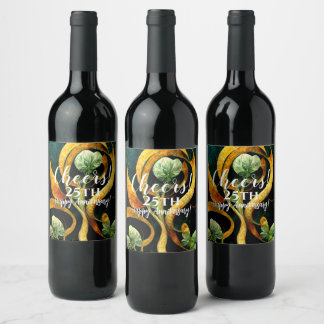 Étiquette Pour Bouteilles De Vin Botanical Orchid Greens & Golds