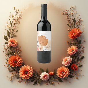 Étiquette Pour Bouteilles De Vin Botaniques Rustiques De Pêche À L'Orange
