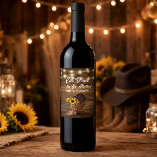Étiquette Pour Bouteilles De Vin Bottes de Cow-boy Tournesol Mariage Western