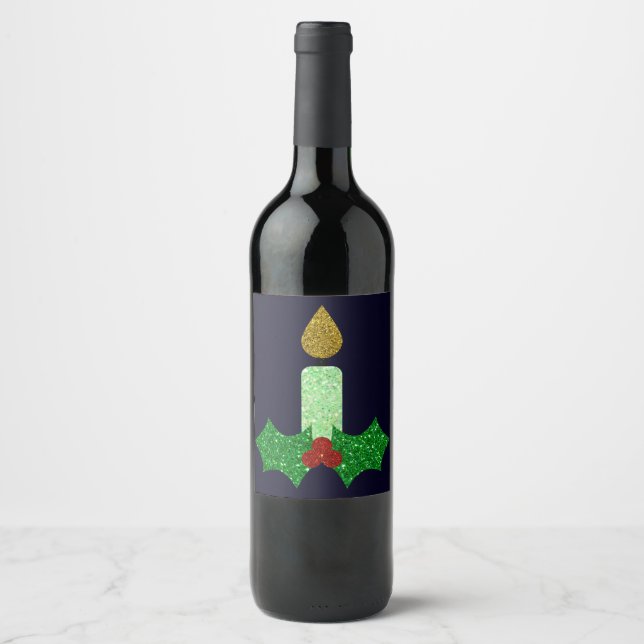 Étiquette Pour Bouteilles De Vin Bougie de Noël parties scintillant (Devant)