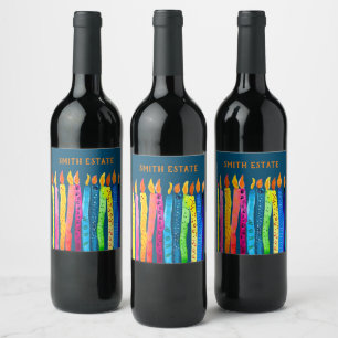 Étiquette Pour Bouteilles De Vin Bougies d'anniversaire aquarelle