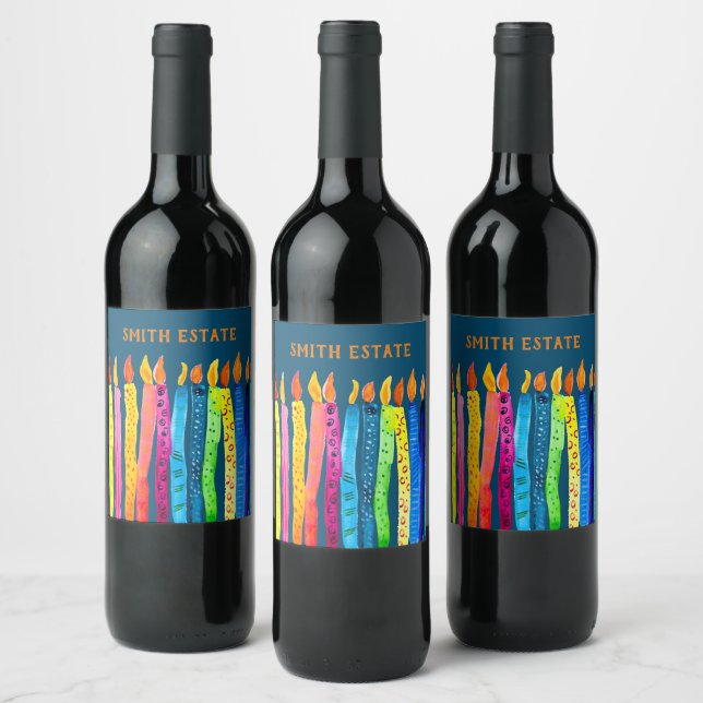 Étiquette Pour Bouteilles De Vin Bougies d'anniversaire aquarelle (Bouteilles)