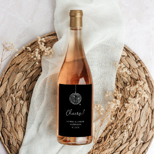 Étiquette Pour Bouteilles De Vin Boule Disco Minimaliste Noir   Mariage