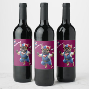 Étiquette Pour Bouteilles De Vin Bouledogue français Fête du Travail French Bulldog