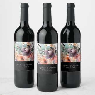 Étiquette Pour Bouteilles De Vin Bouquet bohème Floral Aquarelle