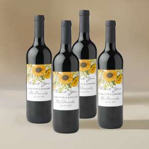 Étiquette Pour Bouteilles De Vin Bouquet de fleurs de soleil modernes jaunes Mariag