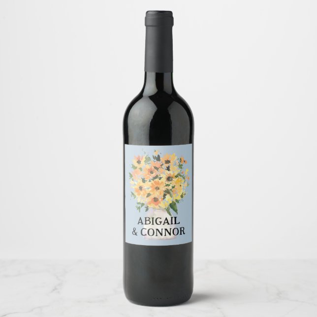 Étiquette Pour Bouteilles De Vin Bouquet de tournesol rustique aquarelle (Devant)