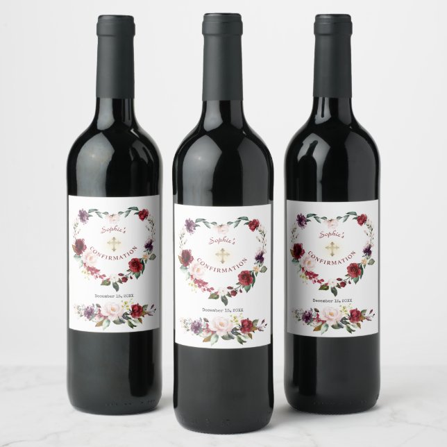 Étiquette Pour Bouteilles De Vin Bourgogne Blush Plum Floral Girl Confirmation (Bouteilles)