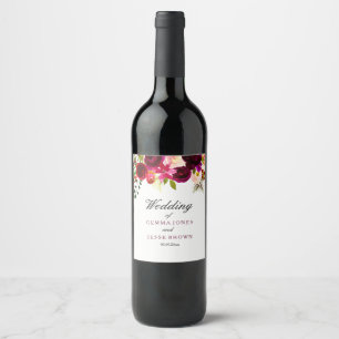 Étiquette Pour Bouteilles De Vin Bourgogne Rouge violet Floral Boho Mariage Vin Éti