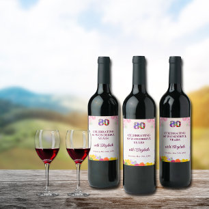 Étiquette Pour Bouteilles De Vin Bouteille florale 80e anniversaire 80 ans fête