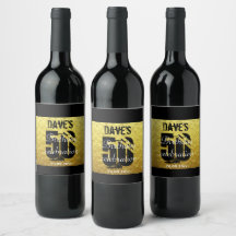 Bouteille moderne Black Gold 50th Birthday Party