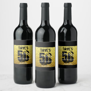 Étiquette Pour Bouteilles De Vin Bouteille moderne Black Gold 50th Birthday Party