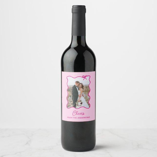 Étiquette Pour Bouteilles De Vin Bow lunaire | Photo rose ondulée (Devant)