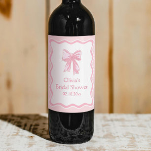 Étiquette Pour Bouteilles De Vin Bow rose ondulé Jouer la Fête des mariées de noeud