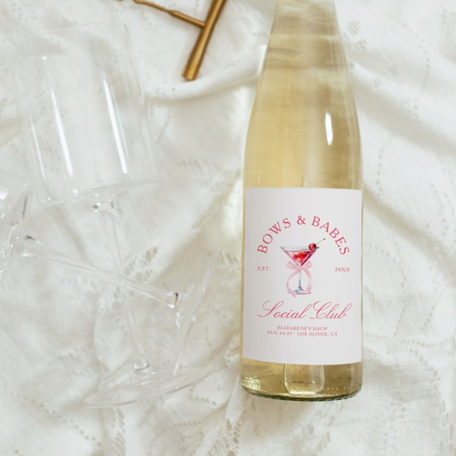 Étiquette Pour Bouteilles De Vin Bows & Baby Coquette Cerises Bachelorette (Créateur téléchargé)