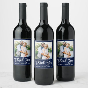 Étiquette Pour Bouteilles De Vin Bracelet Script Mariage Merci photo bleu