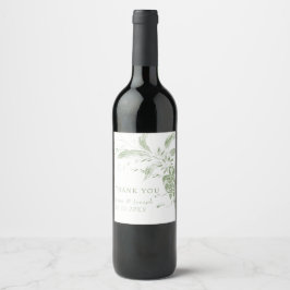 Étiquette Pour Bouteilles De Vin Branche avec mariage de fleurs vert et blanc sauge