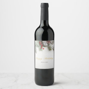 Étiquette Pour Bouteilles De Vin Branches de pins Noël de neige