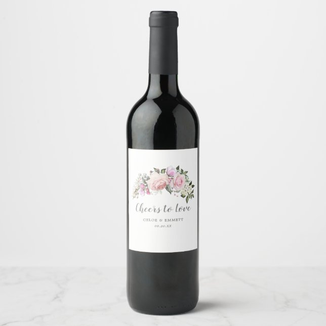 Étiquette Pour Bouteilles De Vin Bravo pour aimer rose blanc floral (Devant)