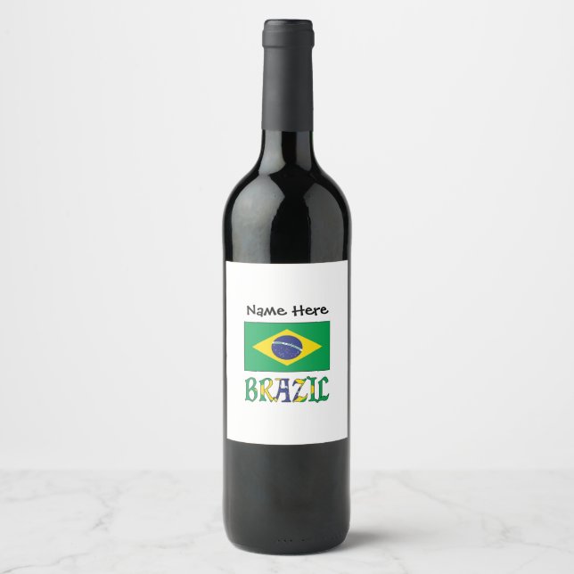 Étiquette Pour Bouteilles De Vin Brésil Drapeau brésilien personnalisé (Devant)