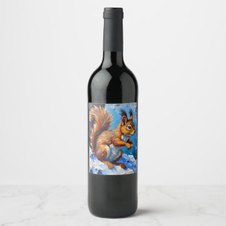 Étiquette Pour Bouteilles De Vin Brown Squirrel in the Snow