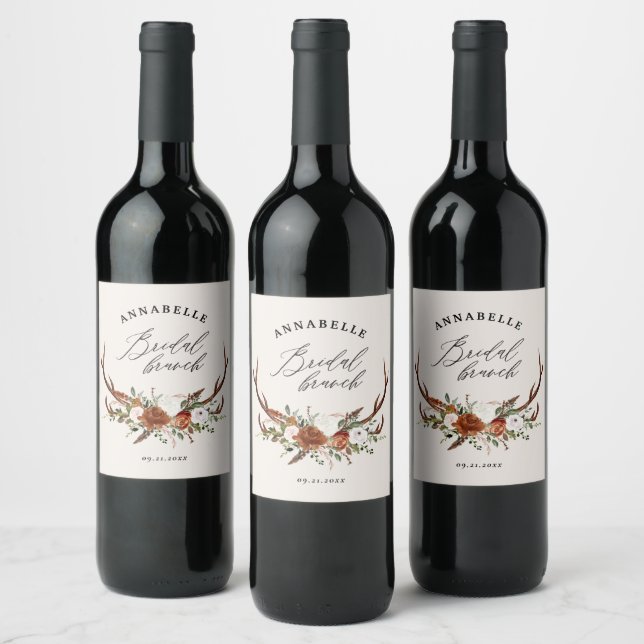 Étiquette Pour Bouteilles De Vin brunch botanique rustique de rouille noire (Bouteilles)