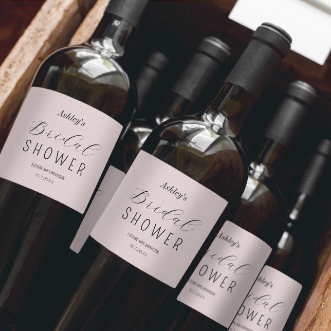 Étiquette Pour Bouteilles De Vin Brunch de Baby Shower Mariage Rose Poudré (Créateur téléchargé)