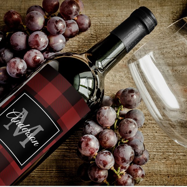 Étiquette Pour Bouteilles De Vin Buffalo rouge abattu | Initiale personnelle | Cade (Créateur téléchargé)