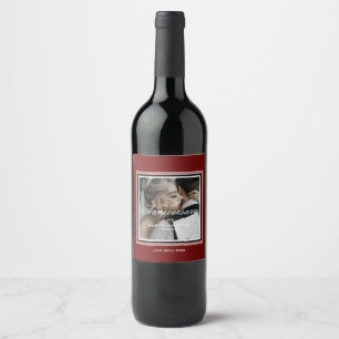 Étiquette Pour Bouteilles De Vin Burgundy rouge personnalisable photo 50e anniversa