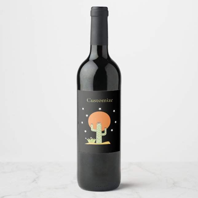 Étiquette Pour Bouteilles De Vin Cactus du désert Sun Thunder_Cove (Devant)