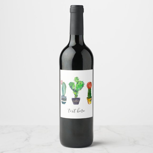 Étiquette Pour Bouteilles De Vin cactus, succulent, aquarelle, fiesta, mexicaine, (Devant)