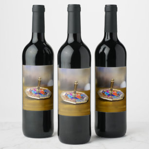 Étiquette Pour Bouteilles De Vin Cadeau de dreidel de Hanukkah SlipperyJoe à base o