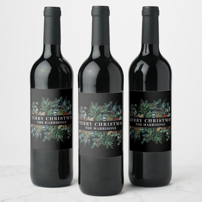 Étiquette Pour Bouteilles De Vin Cadre botanique de Noël (Bouteilles)