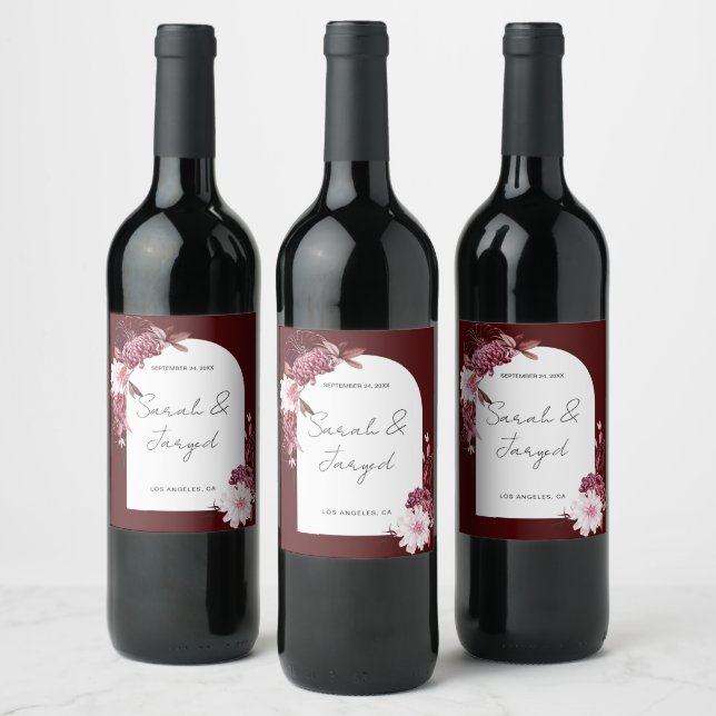 Étiquette Pour Bouteilles De Vin Cadre de fleurs d'automne (Bouteilles)