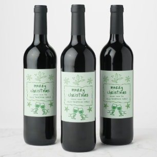 Étiquette Pour Bouteilles De Vin Cadre gribouillé ondulé paillettes vert Noël
