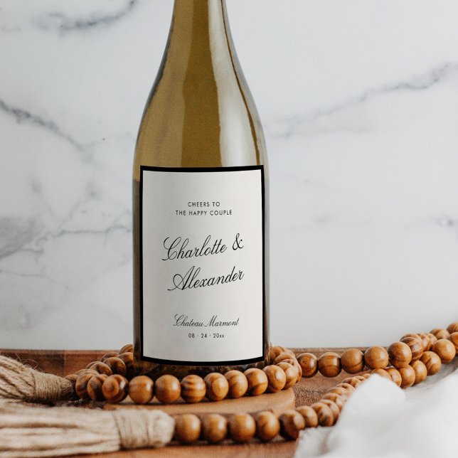 Étiquette Pour Bouteilles De Vin Calligraphie classique Vieux Mariage d'argent (Créateur téléchargé)