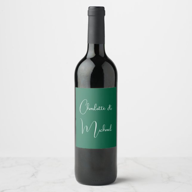 Étiquette Pour Bouteilles De Vin Calligraphie Élégant Vert Simple Noms Plains (Devant)