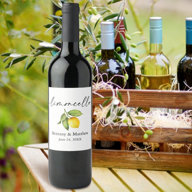 Étiquette Pour Bouteilles De Vin Calligraphie Encre Limoncello Aquarelle Citron (Customize to change your personalized text size or text style.)