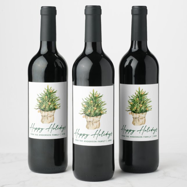 Étiquette Pour Bouteilles De Vin Calligraphie Encre Script Aquarelle Arbre (Bouteilles)