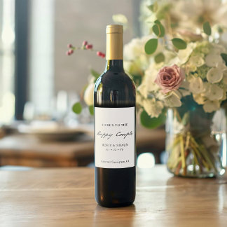 Étiquette Pour Bouteilles De Vin Calligraphie minimaliste de stylo Mariage blanc
