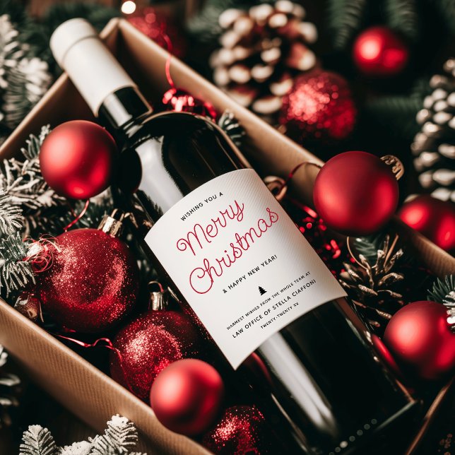 Étiquette Pour Bouteilles De Vin Calligraphie moderne Joyeux Noël (Modern Calligraphy Merry Christmas Business Wine Label)