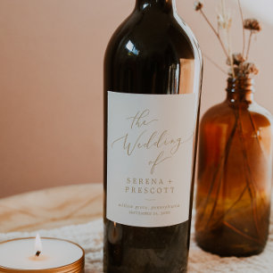 Étiquette Pour Bouteilles De Vin Calligraphie Or Délicate   Mariage de crème