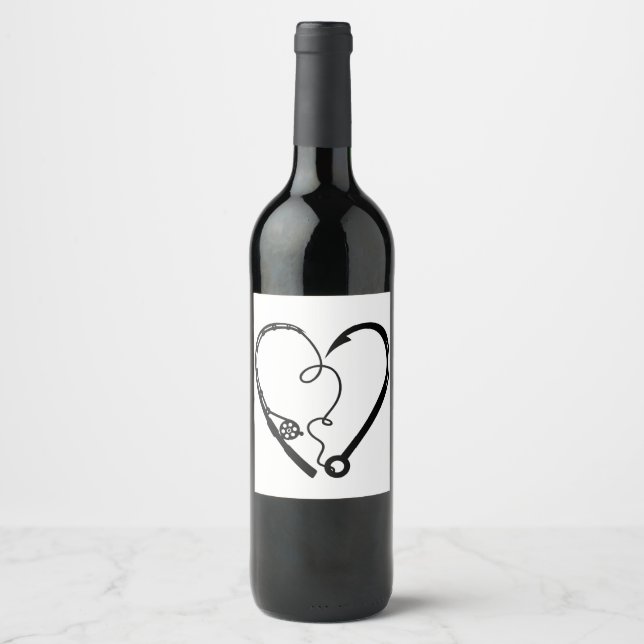Étiquette Pour Bouteilles De Vin Canne à pêche Cœur Cœur (Devant)